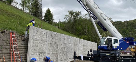 Pikeville retaining wall pre-form setting